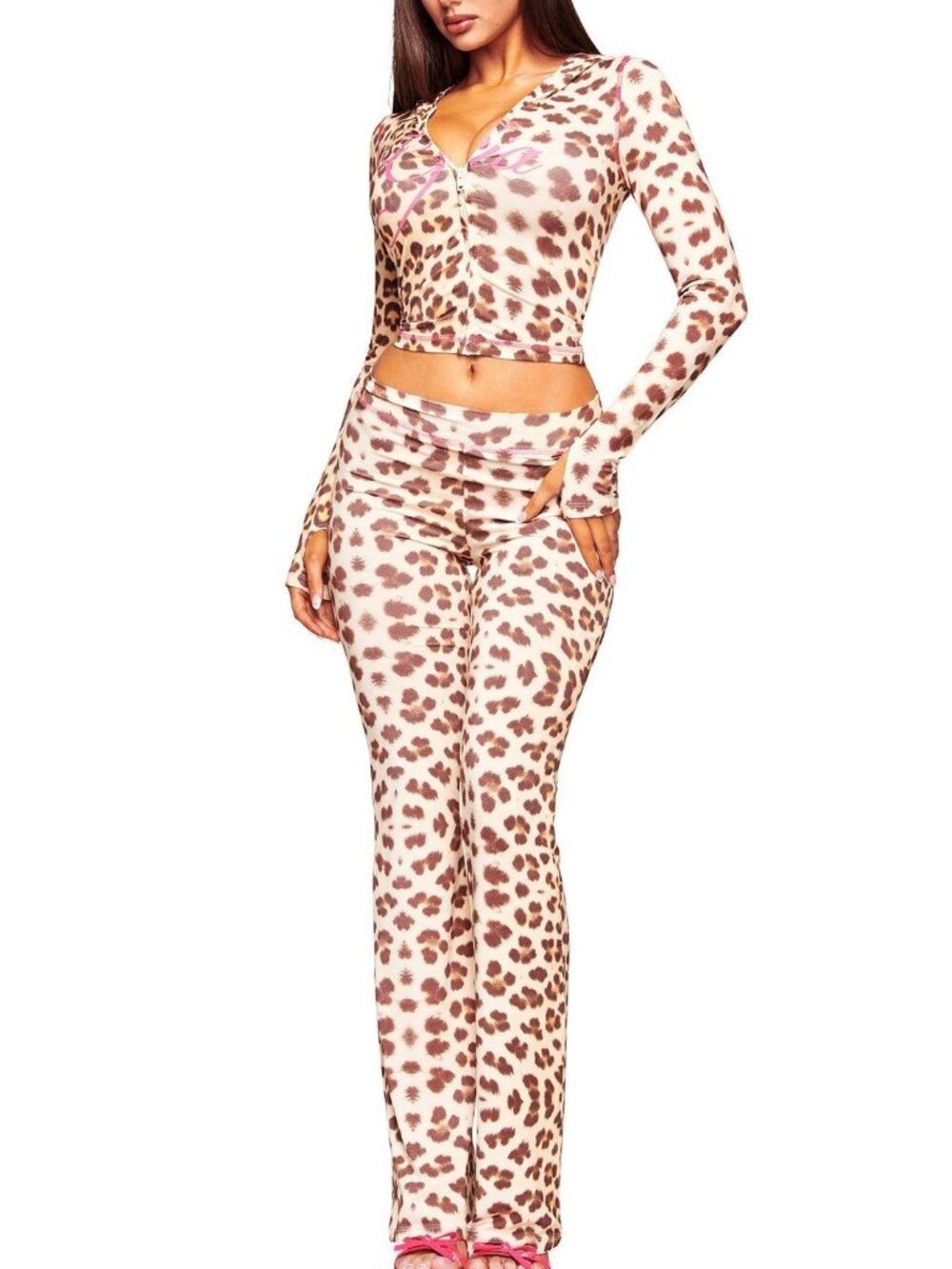 I.AM.GIA Leopard Print Hooded Top & Flare Pants Set XS